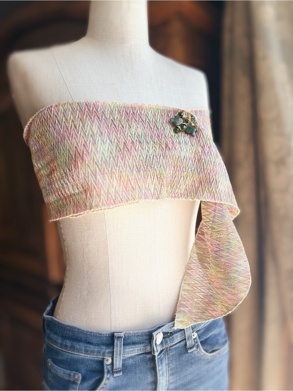 Vintage Multi-Way Scarf | Chevron Knit Missoni Style | 64” - Picture 2 of 8